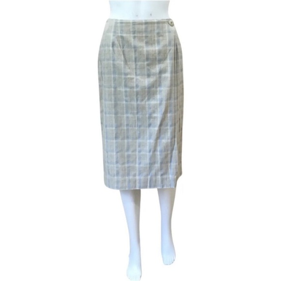 Talbots wrap skirt plaid grey linen blend grey Vtg 80s size 12 - Picture 7 of 9